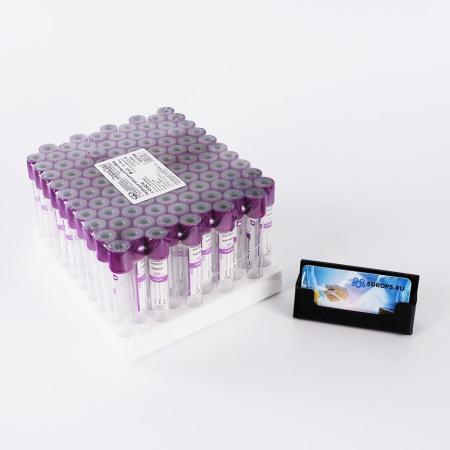 Пробирки вакуумные с ЭДТА К3, 9 мл, 16х100, 100 шт/упак, пластик, для гематологических исследований, MMed