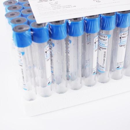 Пробирки вакуумные с цитратом натрия 3,2%, 8,1 мл, 16х100 мм, пластик, 50 шт/упак, для коагулологических исследований, Lind-Vac Пробирки вакуумные с цитратом натрия 3,2%, 8,1 мл, 16х100 мм, пластик, 50 шт/упак, для коагулологических исследований, Lind-Vac