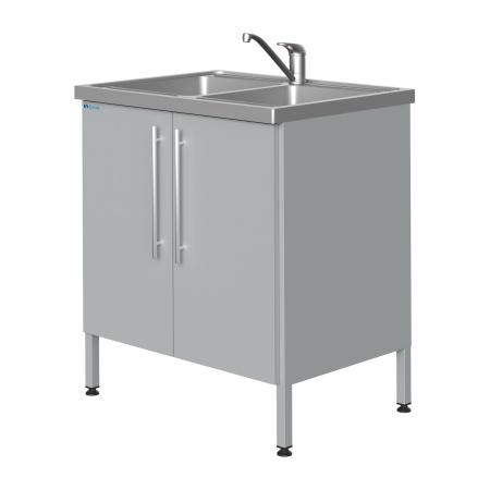 Стол-мойка 800x600x900 мм, с двумя раковинами из нерж., стали, металл., каркас - Под заказ