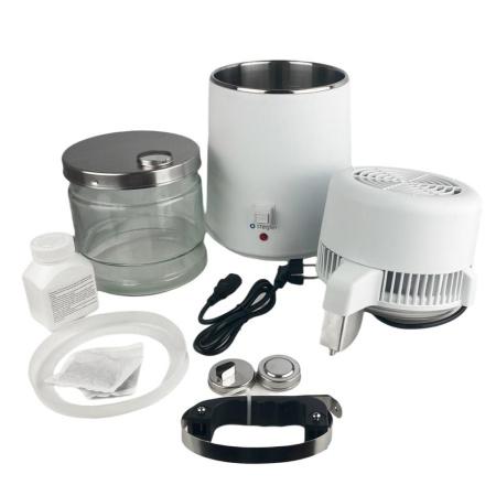 Электрический аквадистиллятор 1 л/ч, пластиковый белый корпус, стеклянный сборник