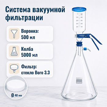 Система вакуумной фильтрации "MicroFilter", приемная колба 5000 мл, с силиконовой пробкой на горле, с расширенной воронкой на 500 мл