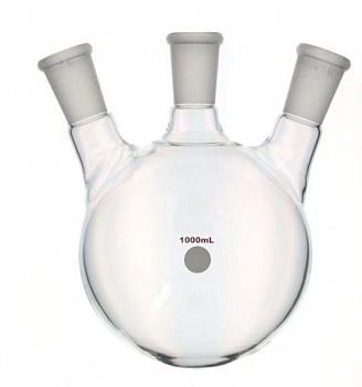 Колба трехгорлая круглодонная КГУ-3-1-1000, 1000 мл, шлифы 29/32-29/32-29/32 Колба трехгорлая круглодонная КГУ-3-1-1000, 1000 мл, шлифы 29/32-29/32-29/32