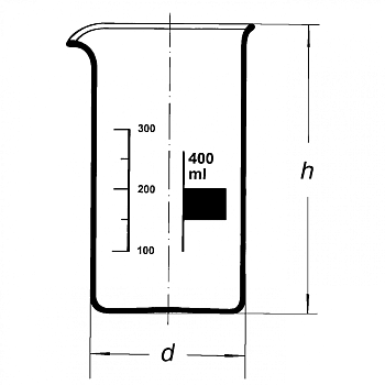 Стакан лабораторный высокий В-1-400, 400 мл, с носиком (ГОСТ 25336-82)