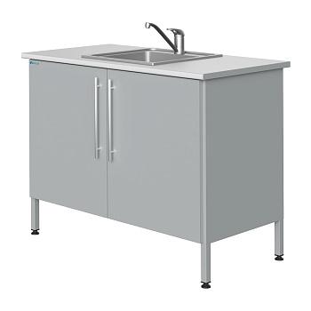 Стол-мойка 1200x600x900 мм, с одной раковиной из нерж., стали, металл., каркас